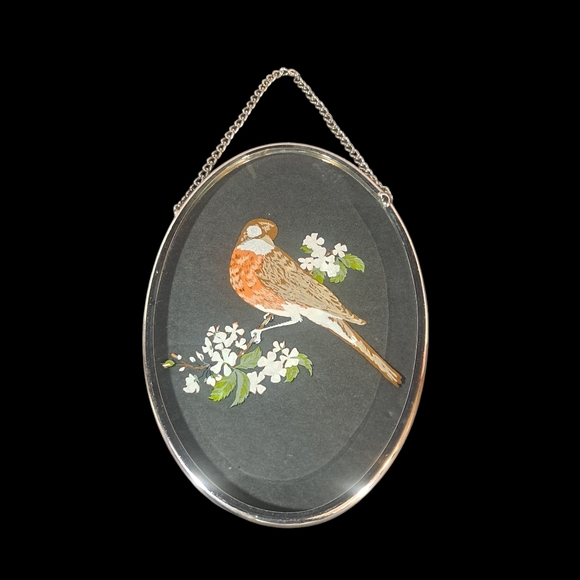 Vintage Lyford Beveled Oval Glass Window Suncatchers Robins & Yellow Finch Lot/2 - Picture 6 of 9